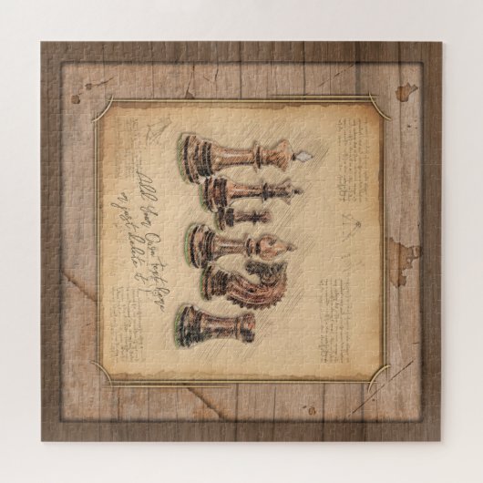 木製ボードグランジプレーヤーのギフト上のチェス駒 ジグソーパズル (横)