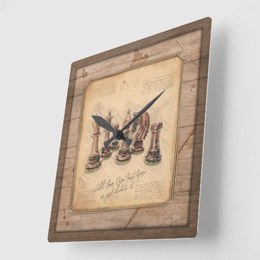 木製ボードグランジプレーヤーのギフト上のチェス駒 スクエア壁時計 (傾斜)