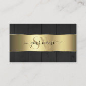 木製ボードブラックウッドグレインイニシャル金ゴールドデコール 名刺 (正面)