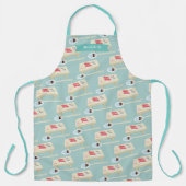 木製ボード上の寿司パタンのミントグリーン エプロン (正面)