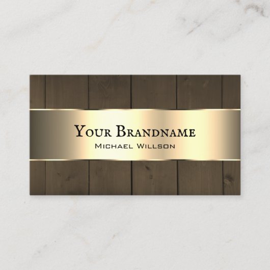 木製ボード暗褐色の木目金ゴールドデコール 名刺 (正面)