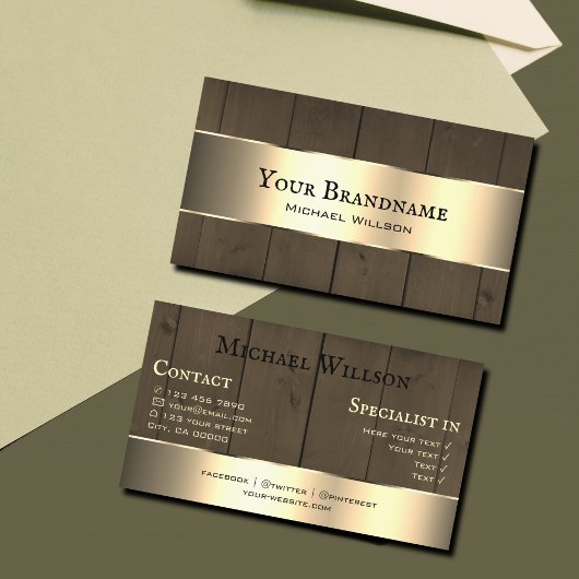 木製ボード暗褐色の木目金ゴールドデコール 名刺