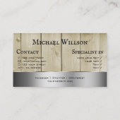 木製ボード薄茶色の木目銀色の装飾 名刺 (裏面)