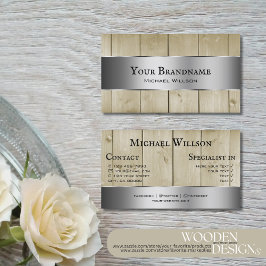 木製ボード薄茶色の木目銀色の装飾 名刺