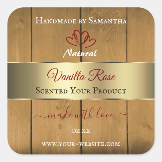 木製ボード製品の包装ラベルの縁ど金ゴールド スクエアシール (正面)
