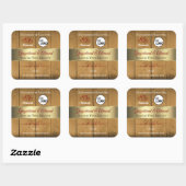 木製ボード製品ラベル金ゴールド縁どハートロゴ スクエアシール (シート)