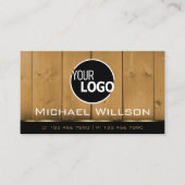 木製ボード黒と茶色の木目のロゴ 名刺 (正面)