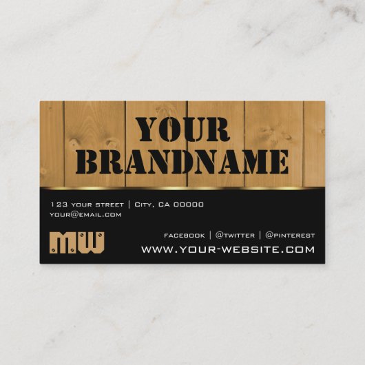 木製ボード黒褐色の木目モノグラム 名刺 (裏面)