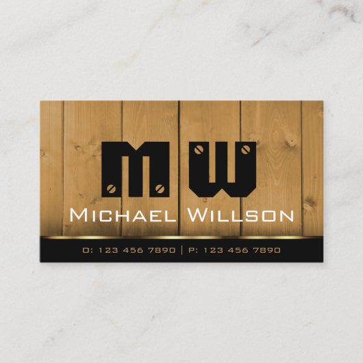 木製ボード黒褐色の木目モノグラム 名刺 (正面)
