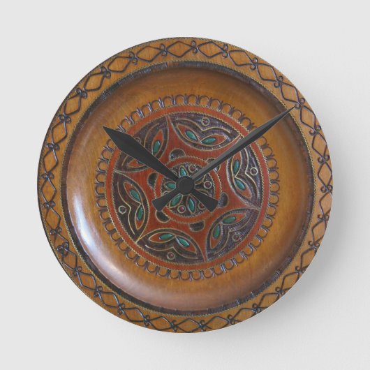 木製ポーランドプレートデザイン ラウンド壁時計 (正面)