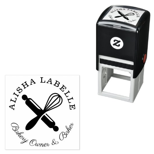木製ミニマルのピ転がン&ウィスクベーカリーロゴ セルフインキングスタンプ (インサイチュ)