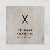 木製ミニマルエレガント黒シザー美容師 スクエア名刺 (正面)