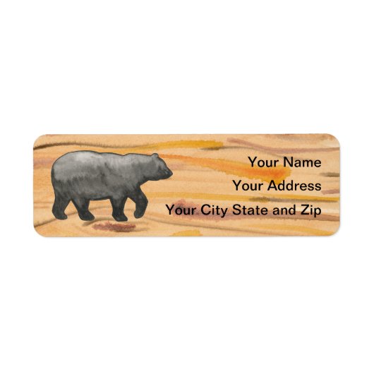 木製メーリングラベルに黒いクマ ラベル (正面)