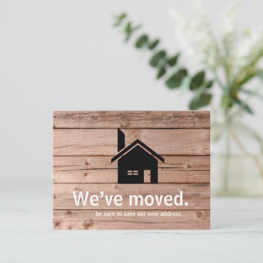 木製モダン素朴引っ越しました発表 ポストカード (スタンド正面)
