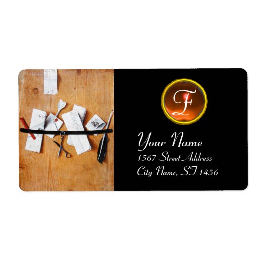 木製モノグラムの手紙ホルダー、オレンジの瑪瑙ブラック ラベル (正面)