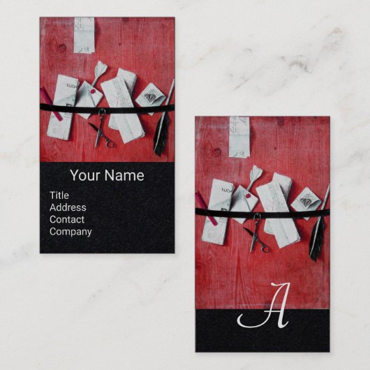 木製モノグラムレッドブラック紙のレターホルダー 名刺 (正面/裏面)