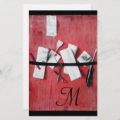 木製モノグラムレッド白黒のレターホルダー 便箋 (正面/裏面)