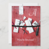 木製モノグラム赤ホワイト黒の手紙ホルダー 招待状 (正面)