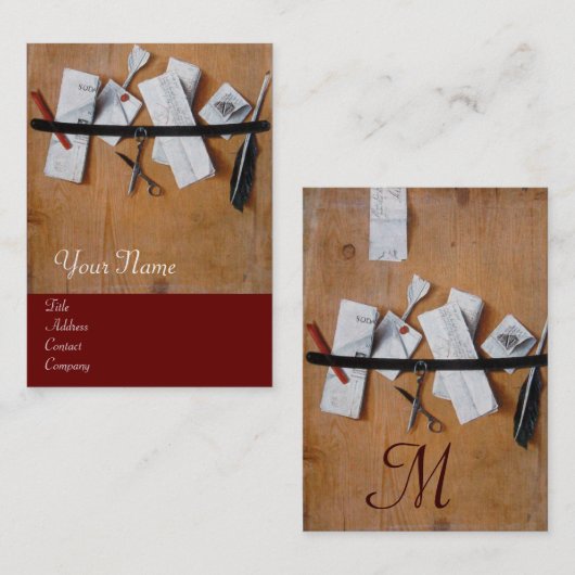 木製モノグラム、赤褐色の手紙ホルダー 名刺 (正面/裏面)