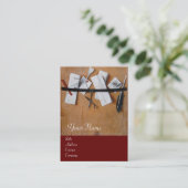 木製モノグラム、赤褐色の手紙ホルダー 名刺 (スタンド正面)