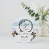 木製ユニークのビーチの花結婚の セーブザデート (スタンド正面)