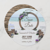 木製ユニークのビーチの花結婚の セーブザデート (正面/裏面)