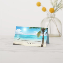 木製ユニークのビーチの花結婚の プレイスカード