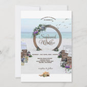 木製ユニークのビーチの花結婚の 招待状 (正面)