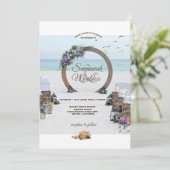 木製ユニークのビーチの花結婚の 招待状 (スタンド正面)