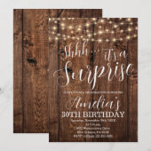 木製ランタンとひもライトのサプライズ誕生日 招待状 (正面/裏面)