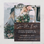 木製レトロ風セーブ・ザ・デート写真招待状 招待状 (正面/裏面)