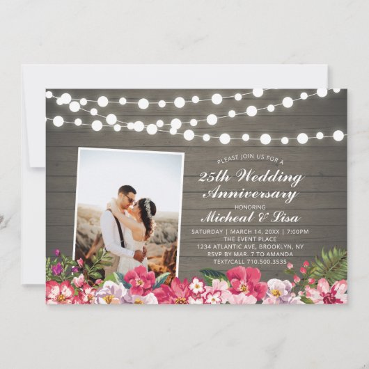 木製レトロ風40周年フォトウェディングアニバーサリー 招待状 (正面)