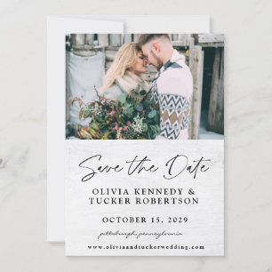 木製レトロ風 写真付き Save the Date 招待状