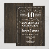 木製レトロ風 40周年 結婚記念日パーティー 招待状 (正面/裏面)