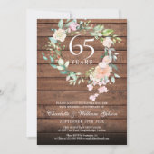 木製レトロ風 45周年 65周年 結婚記念日 花 招待状 (正面)
