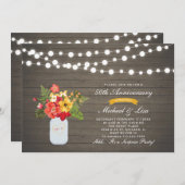 木製レトロ風 50周年サプライズ結婚記念日 招待状 (正面/裏面)