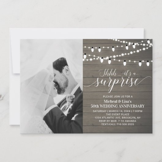 木製レトロ風 50周年記念写真 ウェディングアニバーサリー 招待状 (正面)