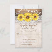木製レースひまわり素朴RSVPレスポンスカード 出欠カード (正面)