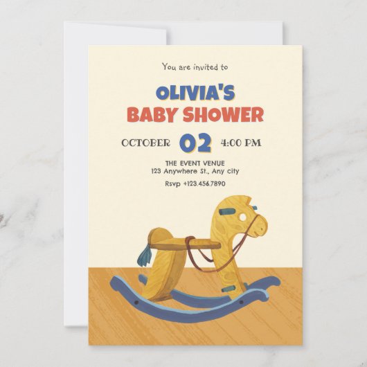 木製ロッキングホース赤ちゃんシャワー 招待状 (正面)