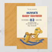 木製ロッキングホース赤ちゃんシャワー 招待状 (正面/裏面)