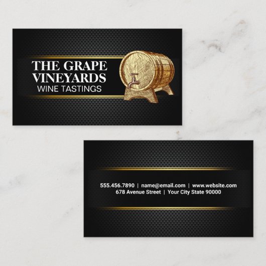 木製ワインバレル |黒色炭素繊維パターン 名刺 (正面/裏面)