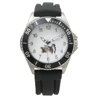 木製ワゴン付きベルネーゼ山犬ファミリー 腕時計