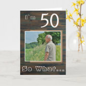 木製ヴィンテージ風 50歳誕生日写真 カード (黄色い花)