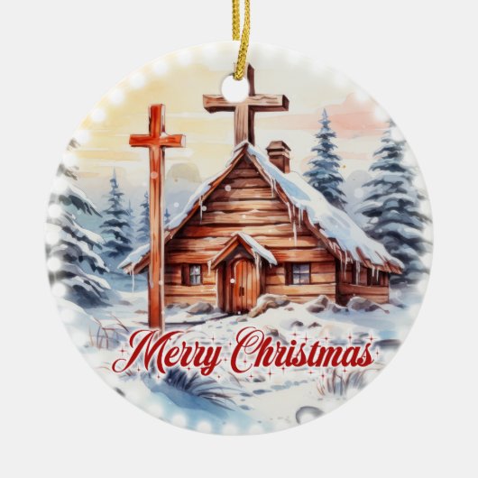 木製伝統的のキリスト教会のフェスティバル灯 セラミックオーナメント (正面)