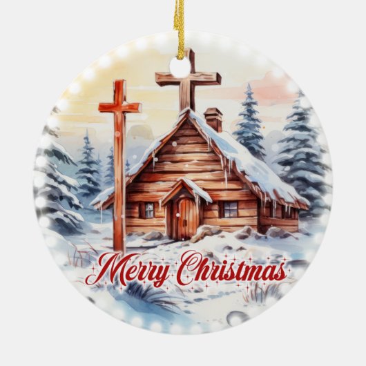 木製伝統的のキリスト教会のフェスティバル灯 セラミックオーナメント (裏面)