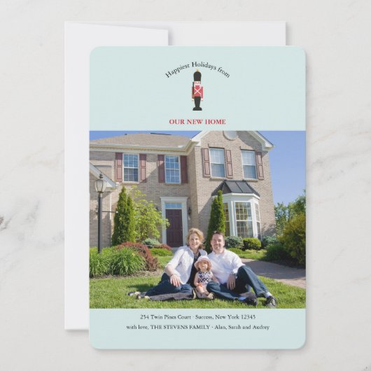 木製兵隊の写真 ホリデー ムービング カード (正面)