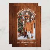 木製写真素朴アーチメリークリスマス シーズンカード (正面/裏面)