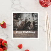 木製写真素朴クリスマスホリデーパーティー スタンダードカクテルナプキン (インサイチュ)