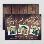 木製写真素朴コラージュ卒業 案内状 (正面/裏面)
