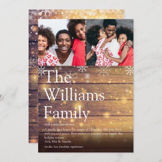 木製写真素朴ファミリー定義クリスマス シーズンカード (正面/裏面)